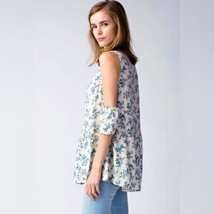 Green Floral Button Down Collar Shirt with Open Shoulders